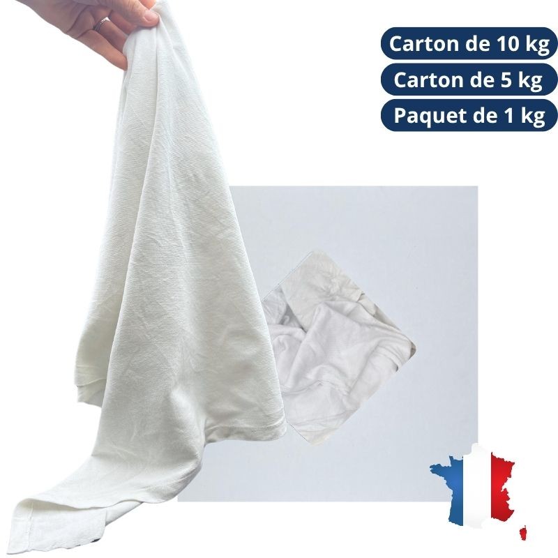 Chiffon d'essuyage extra blanc coton type tee-shirt - BTR1 - carton de 10kg