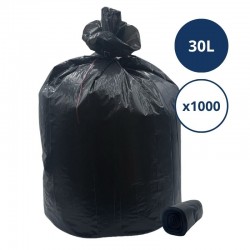 Sacs poubelle 30L noir avec lien coulissant - Carton de 500 ou 1000
